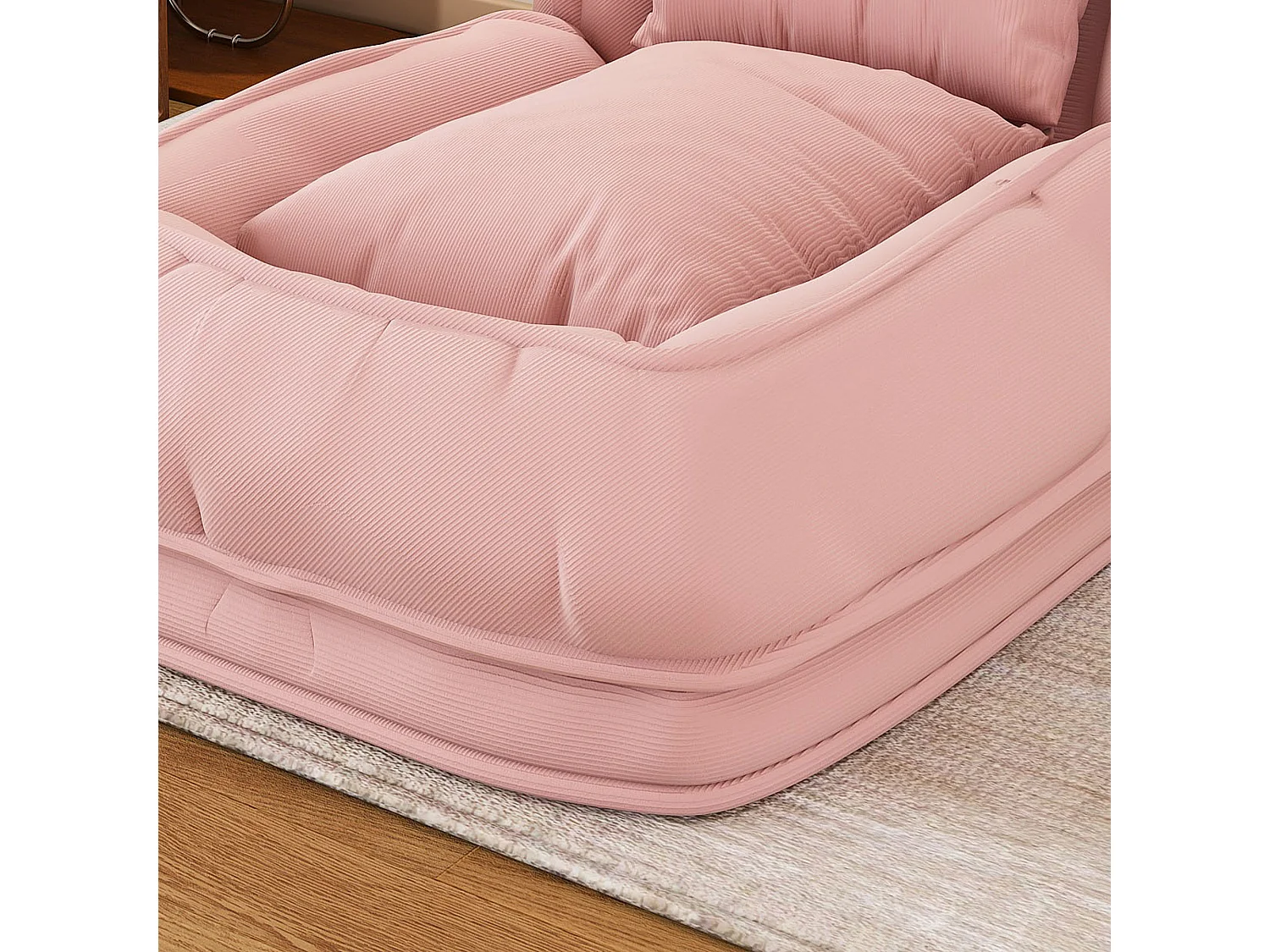 Fauteuil convertible pliable rose, dossier 5 positions, 2 coussins, lit d'appoint, salon