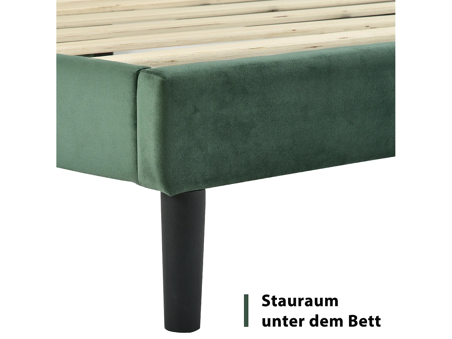 Lit 90x200 en velours vert foncé, tête de lit rembourrée, sommier lattes, lit une place