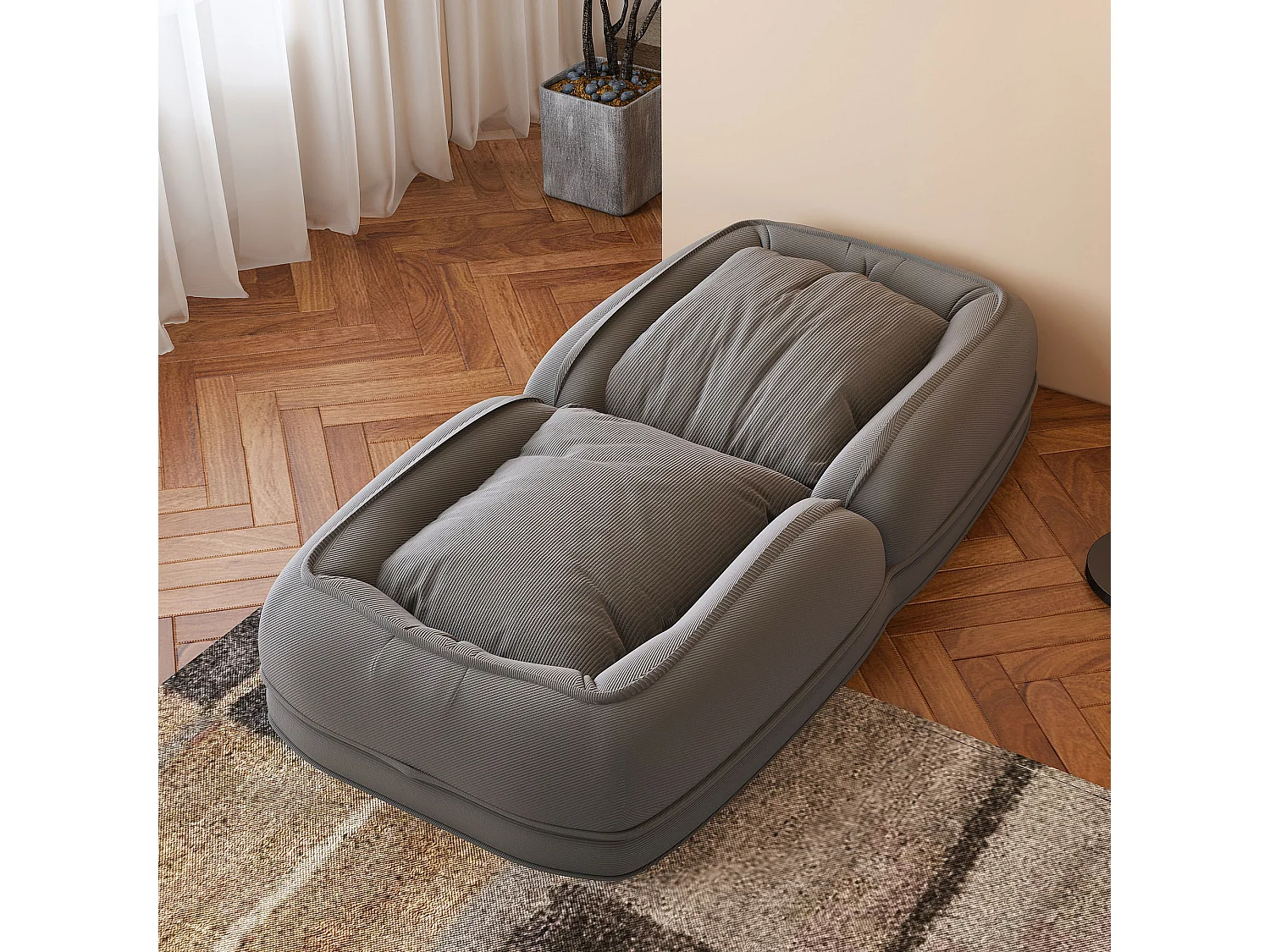 Fauteuil convertible pliable gris, dossier 5 positions, 2 coussins, lit d'appoint, salon