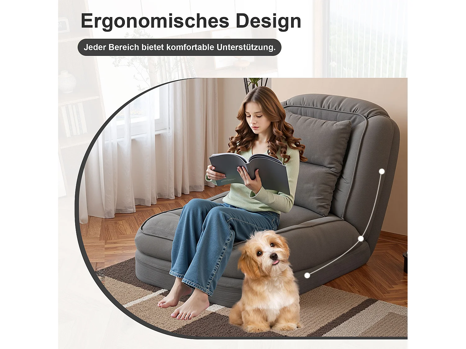 Fauteuil convertible pliable gris, dossier 5 positions, 2 coussins, lit d'appoint, salon