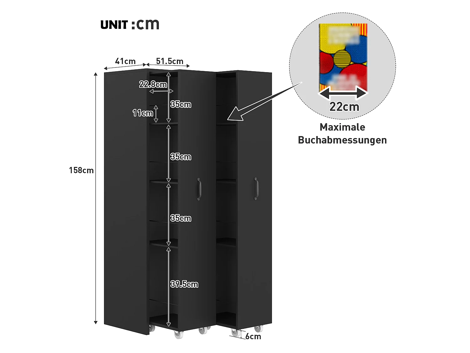 Colonne de rangement mobile, 4 niveaux, 20 kg/niveau, modulable, gain de place, bureau