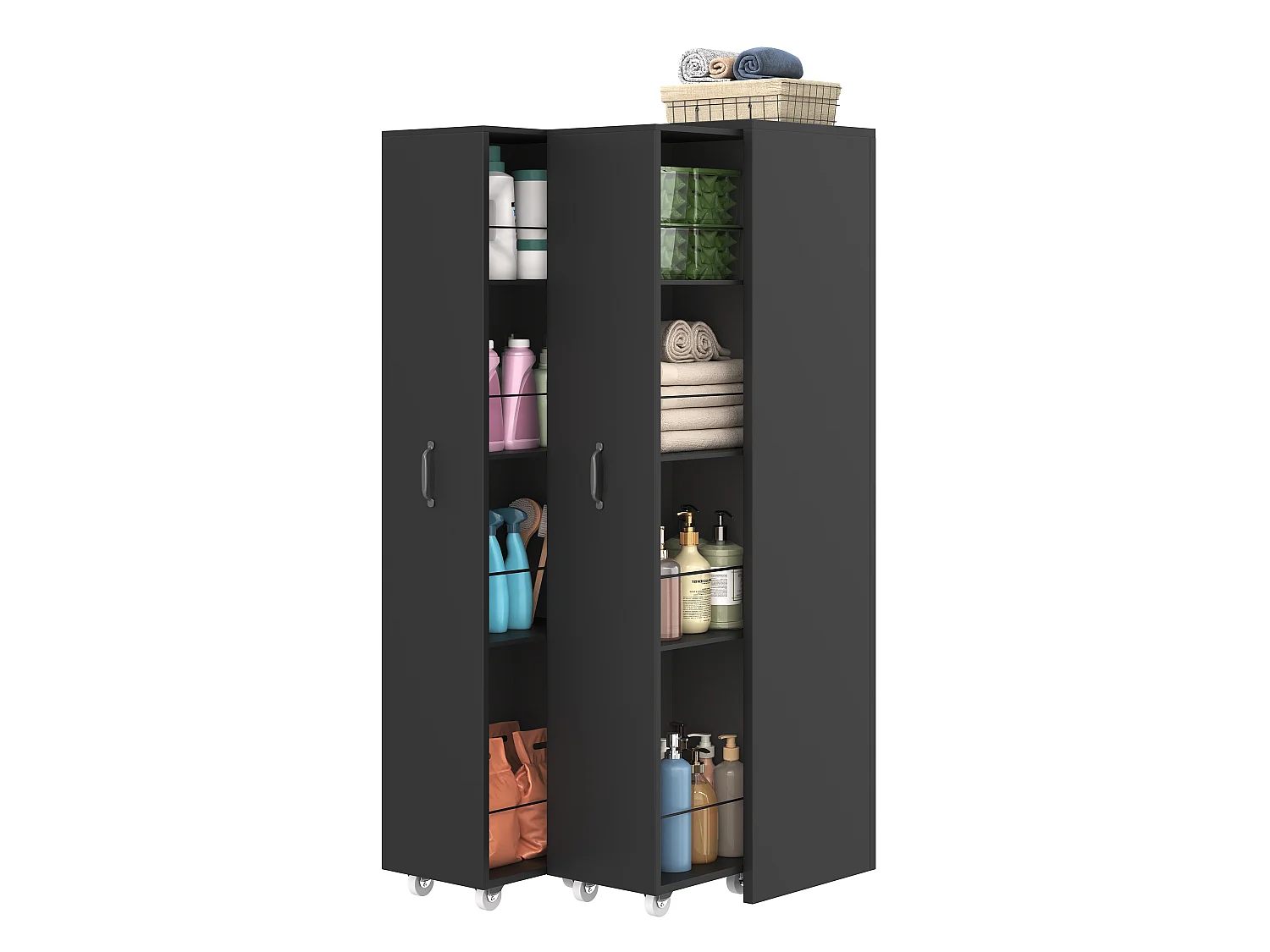 Colonne de rangement mobile, 4 niveaux, 20 kg/niveau, modulable, gain de place, bureau