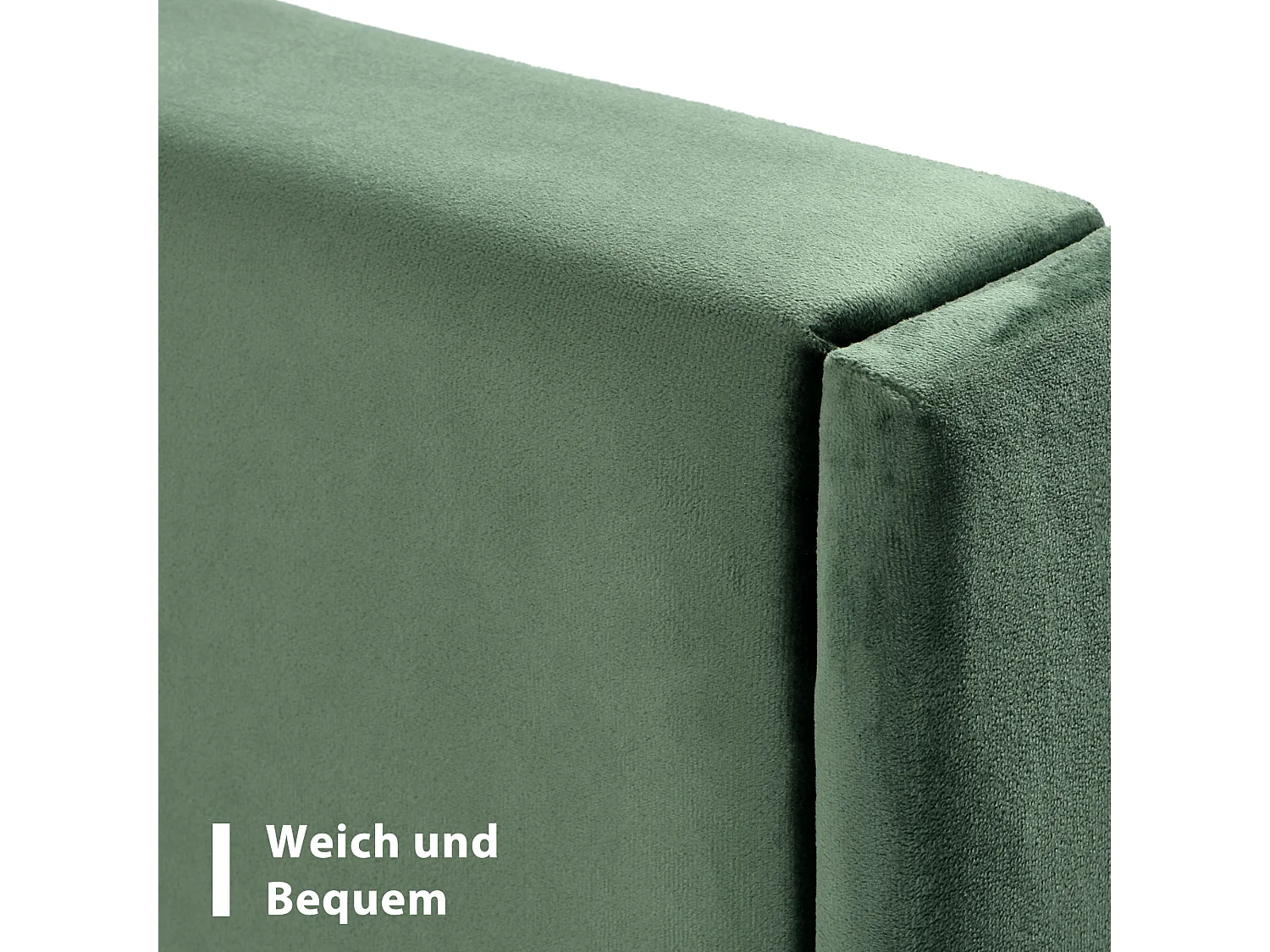 Lit double 140x200 en velours vert foncé, tête de lit rembourrée, sommier lattes, design moderne