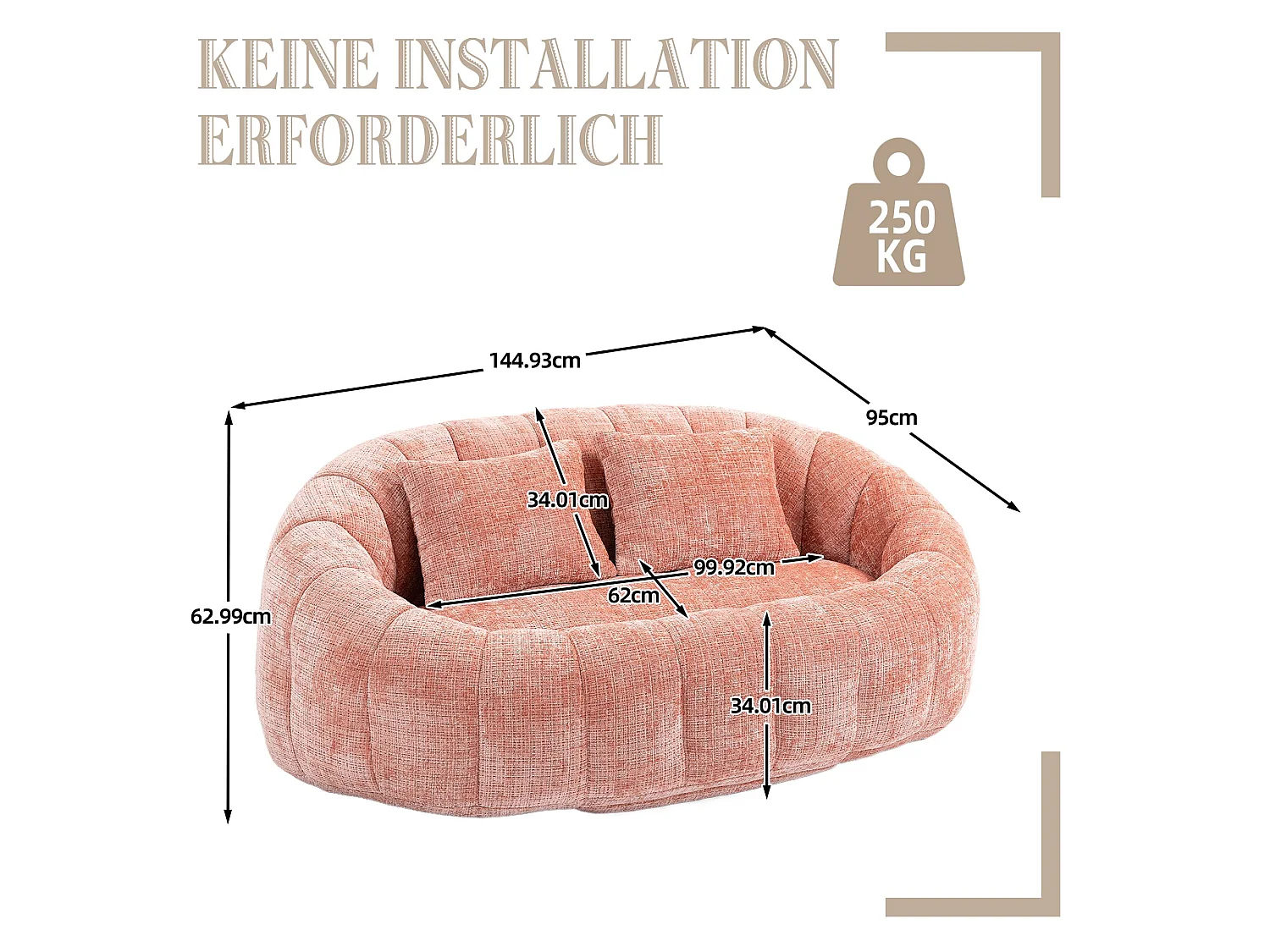 Fauteuil paresseux en chenille rose, 2 coussins, haut dossier, design scandinave, salon