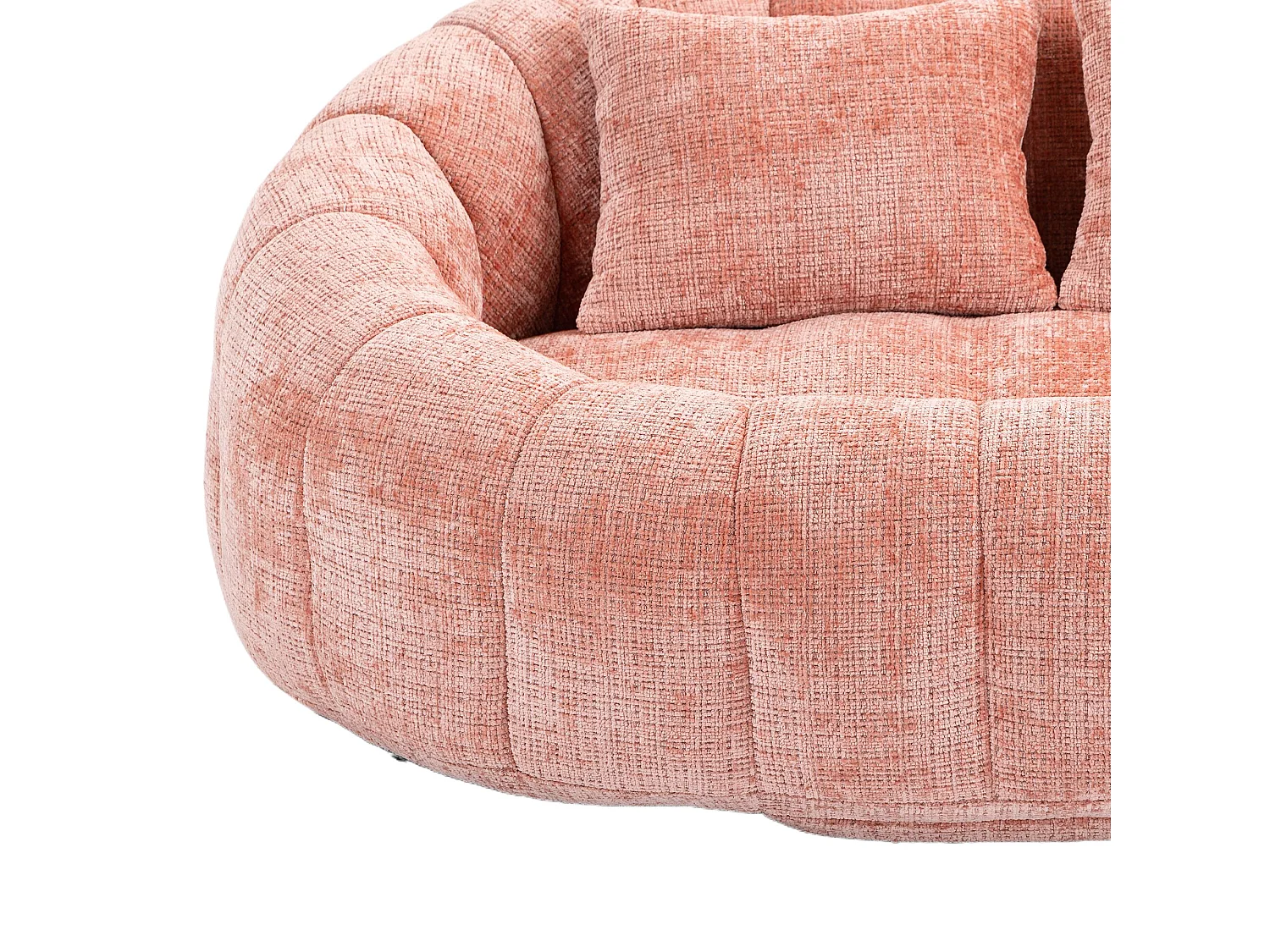 Fauteuil paresseux en chenille rose, 2 coussins, haut dossier, design scandinave, salon
