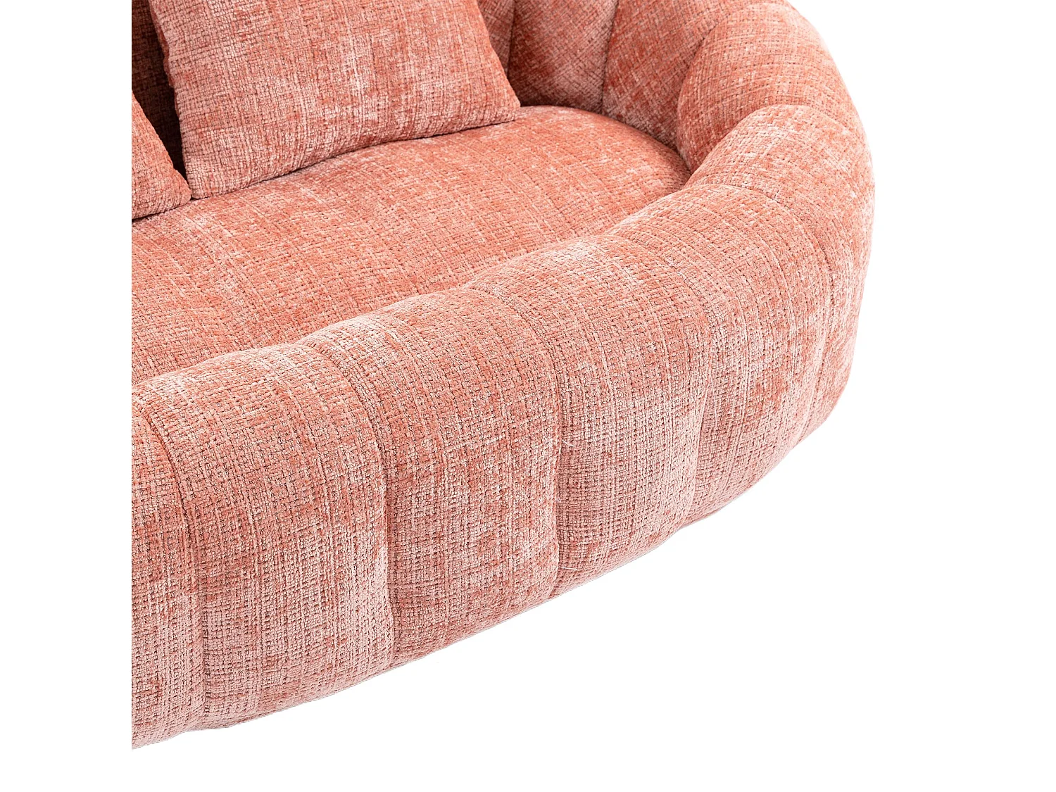 Fauteuil paresseux en chenille rose, 2 coussins, haut dossier, design scandinave, salon