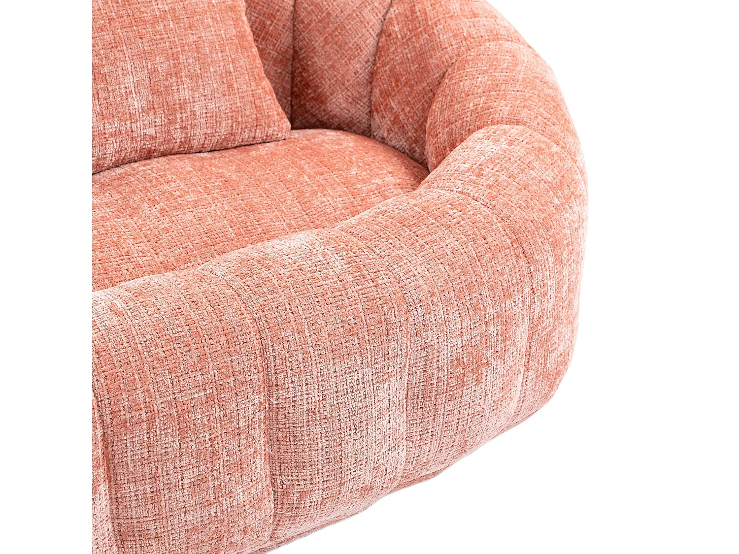 Fauteuil paresseux en chenille rose, 2 coussins, haut dossier, design scandinave, salon