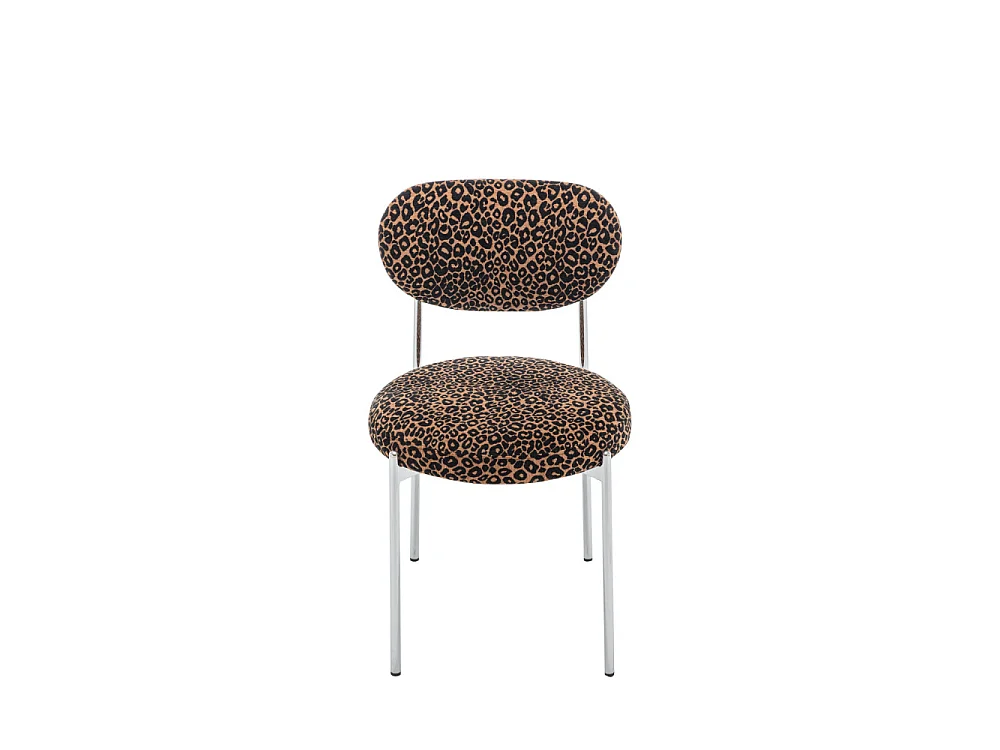 Kyoto - Lot de 2 chaises en tissu imprimé léopard pieds chrome - Marron