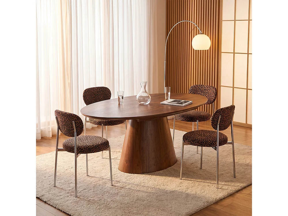 Kyoto - Lot de 2 chaises en tissu imprimé léopard pieds chrome - Marron