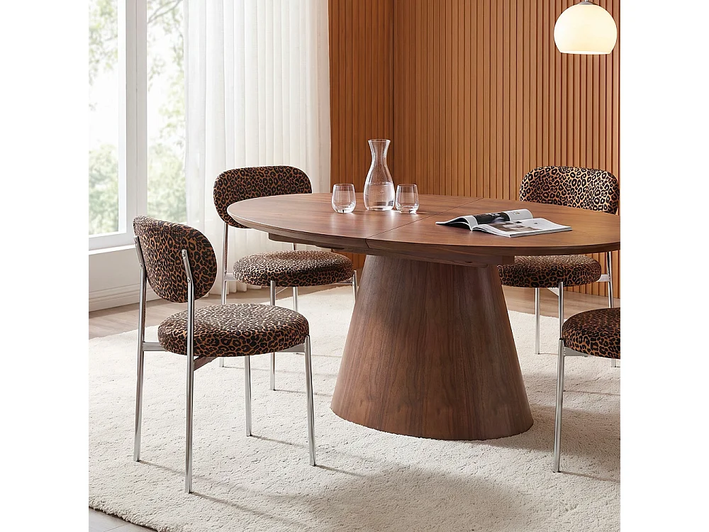 Kyoto - Lot de 2 chaises en tissu imprimé léopard pieds chrome - Marron