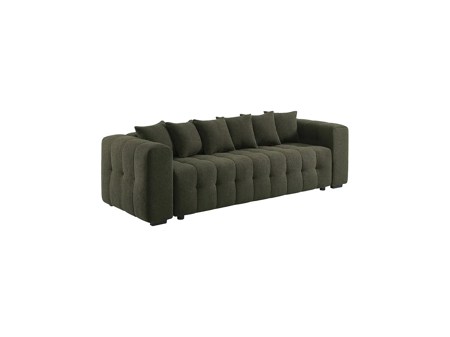 Sofá cama con textura bucle y baúl. 3 plazas verde kaki