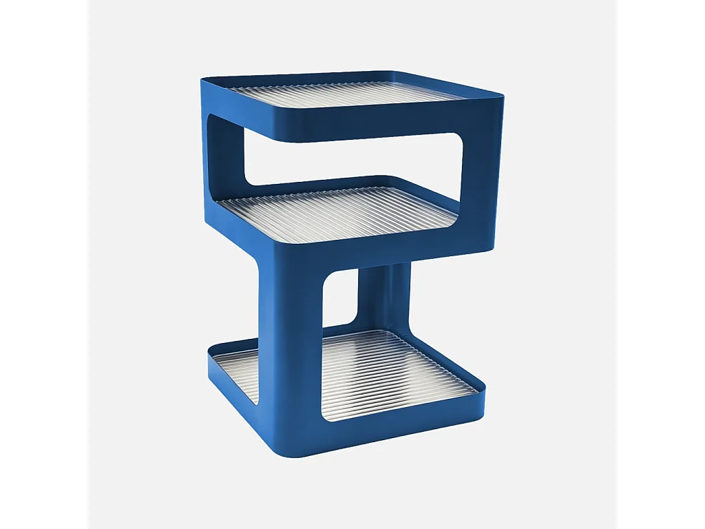 Table d'appoint. table de chevet métal et verre strié L35 x H50cm bleu - Nae