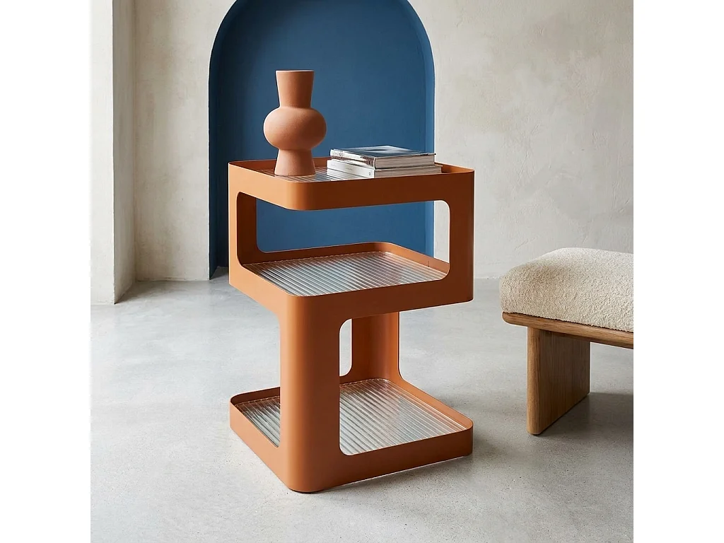 Table d'appoint. table de chevet métal et verre strié L35 x H50cm orange - Nae