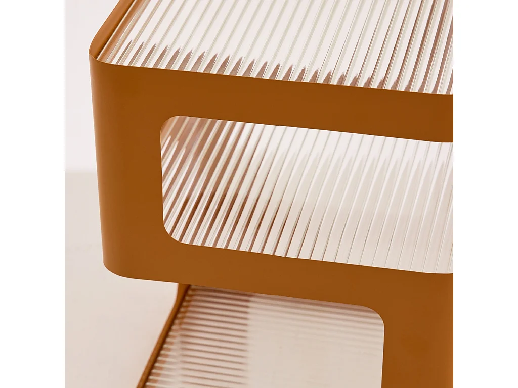 Mesa auxiliar, mesita de noche de metal y vidrio estriado l35 x h50cm