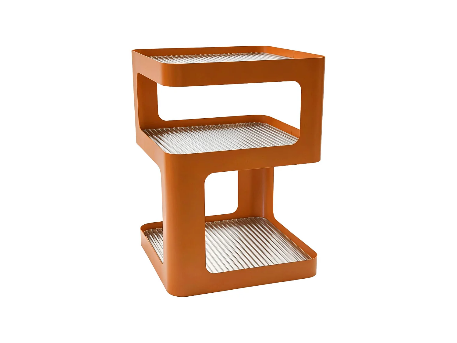 Mesa auxiliar, mesita de noche de metal y vidrio estriado l35 x h50cm