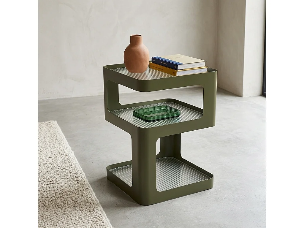 Table d'appoint. table de chevet métal et verre strié L35 x H50cm vert - Nae