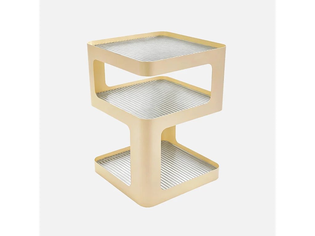 Table d'appoint. table de chevet métal et verre strié L35 x H50cm écru - Nae