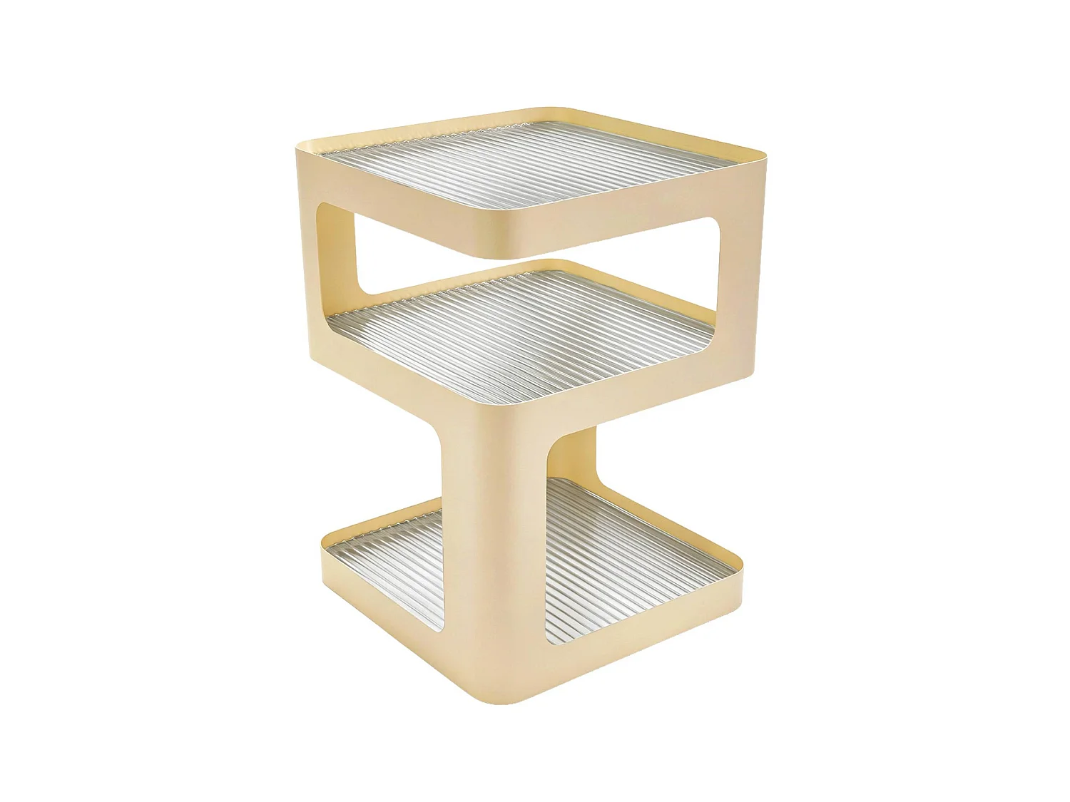 Mesa auxiliar, mesita de noche de metal y vidrio estriado l35 x h50cm