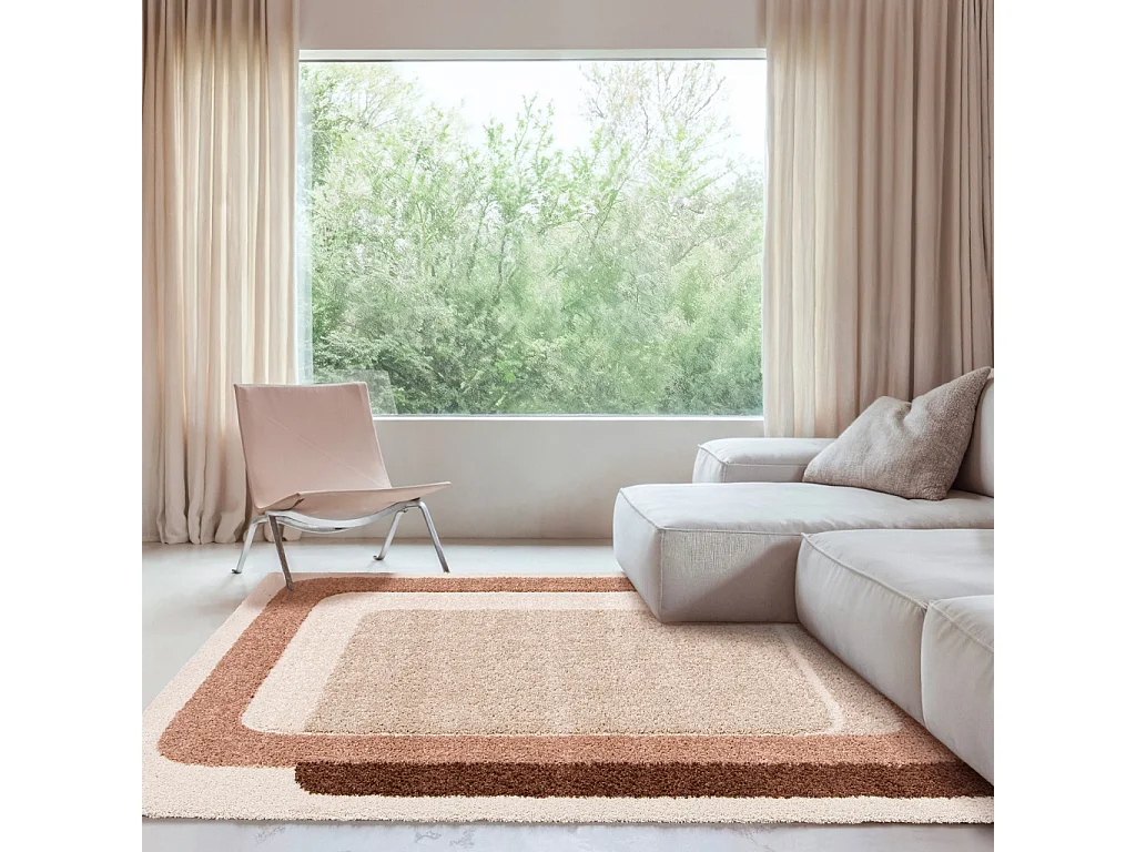 Tapis intérieur motif graphique marron. rose et beige 120x170cm - Olli