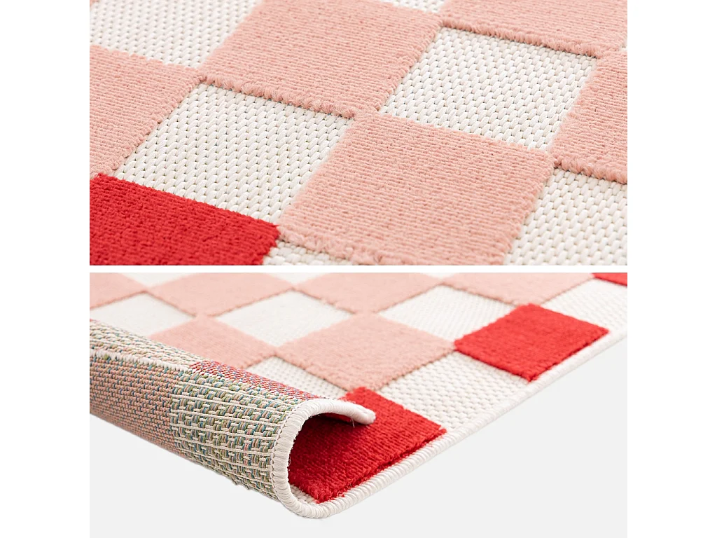 Tapis intérieur/extérieur damier rose et rouge 80x150cm - Mona