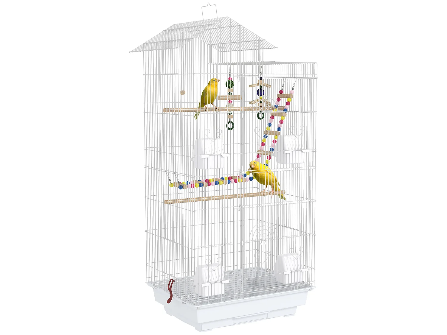 Cage à oiseaux volière 46 x 36 x 100 cm - 2 portes, 9 trappes, plateau déjection, nombreux accessoires - blanc