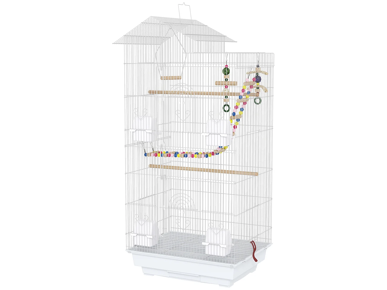 Cage à oiseaux volière 46 x 36 x 100 cm - 2 portes, 9 trappes, plateau déjection, nombreux accessoires - blanc