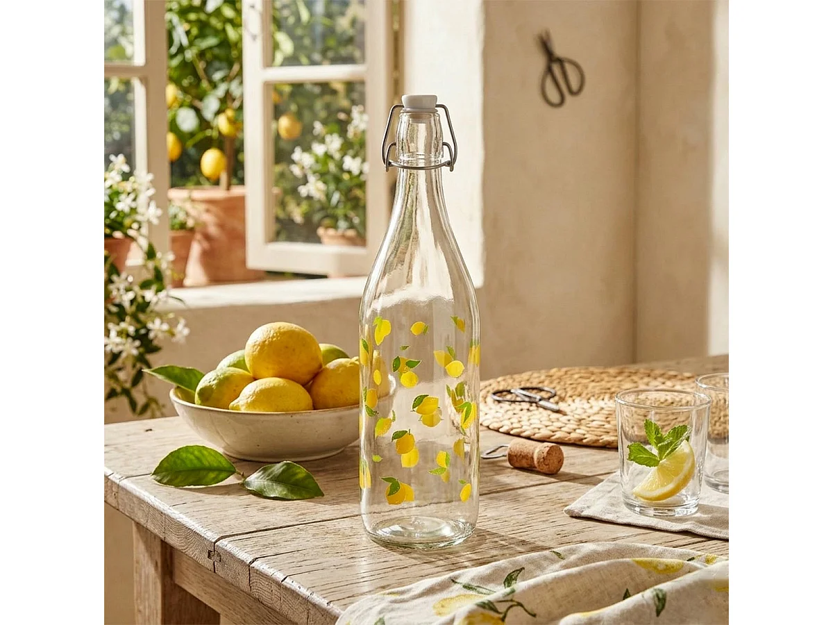 Bouteille Limonade en Verre "Citrons" 1L Transparent