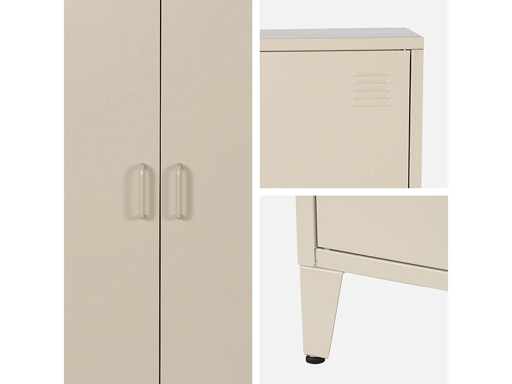 Cómoda/armario de metal de 2 puertas, set de 2 beige