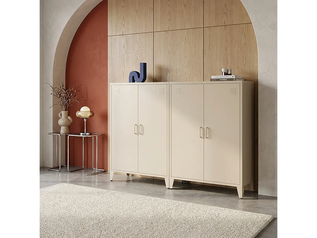 Cómoda/armario de metal de 2 puertas, set de 2 beige