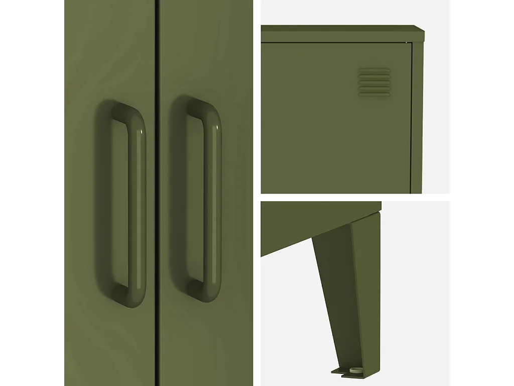 Cómoda/armario de metal de 2 puertas, set de 2 verde kaki