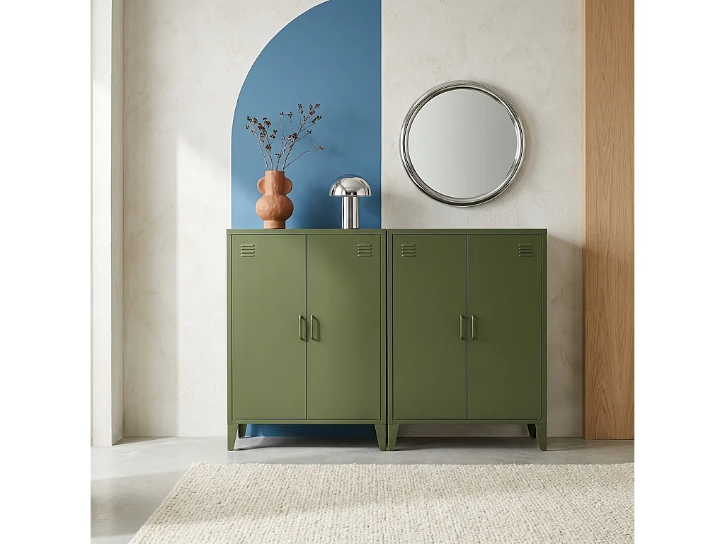 Cómoda/armario de metal de 2 puertas, set de 2 verde kaki