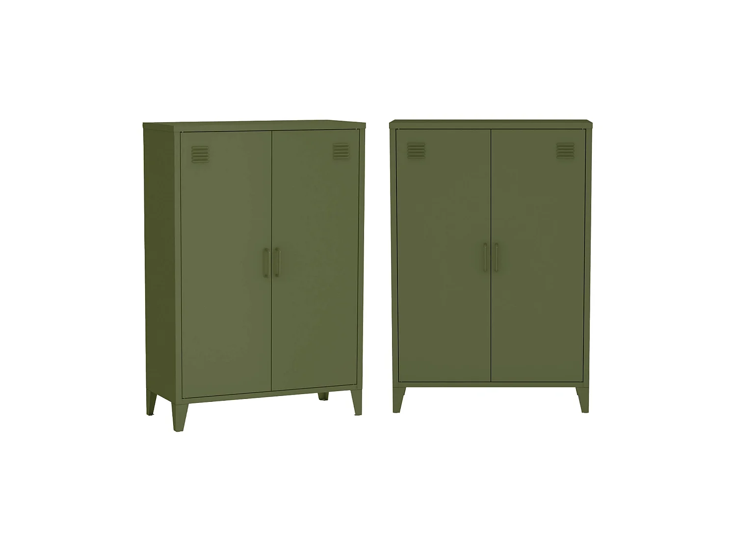 Set di 2 armadietti in metallo, 2 ante, verde kaki