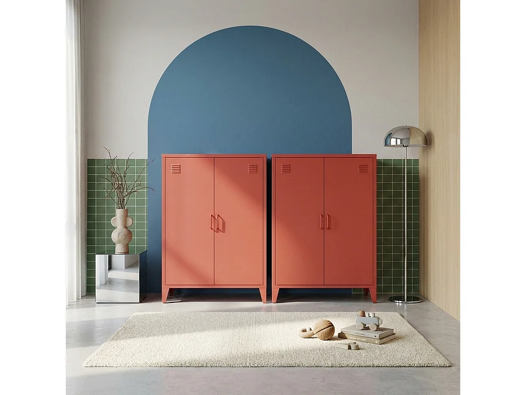 Lot de 2 commodes/armoires métal 2 portes Soho terracotta. casiers. L 75 x P 33 x H 110 cm