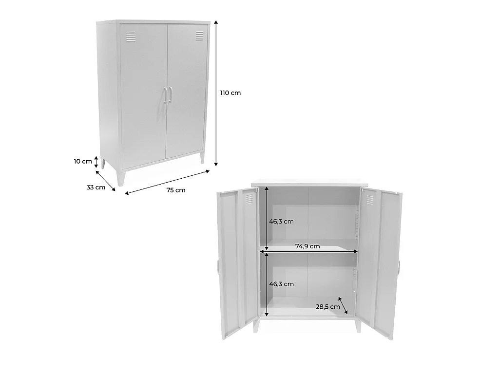 Lot de 2 commodes/armoires métal 2 portes Soho terracotta. casiers. L 75 x P 33 x H 110 cm