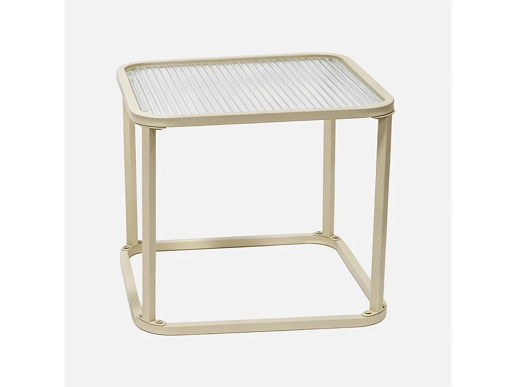 Tables gigognes métal et verre strié écru - Tano