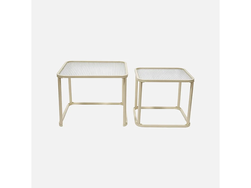 Tables gigognes métal et verre strié écru - Tano