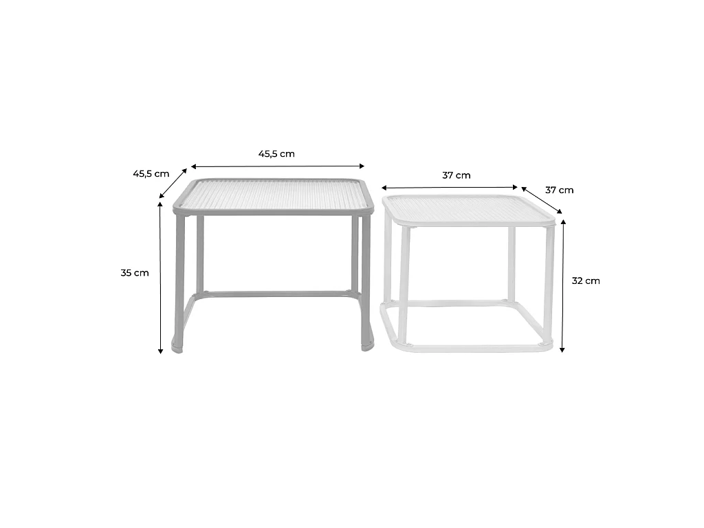 Tables gigognes métal et verre strié écru - Tano