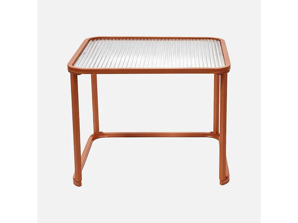 Tables gigognes métal et verre strié orange et rose - Tano