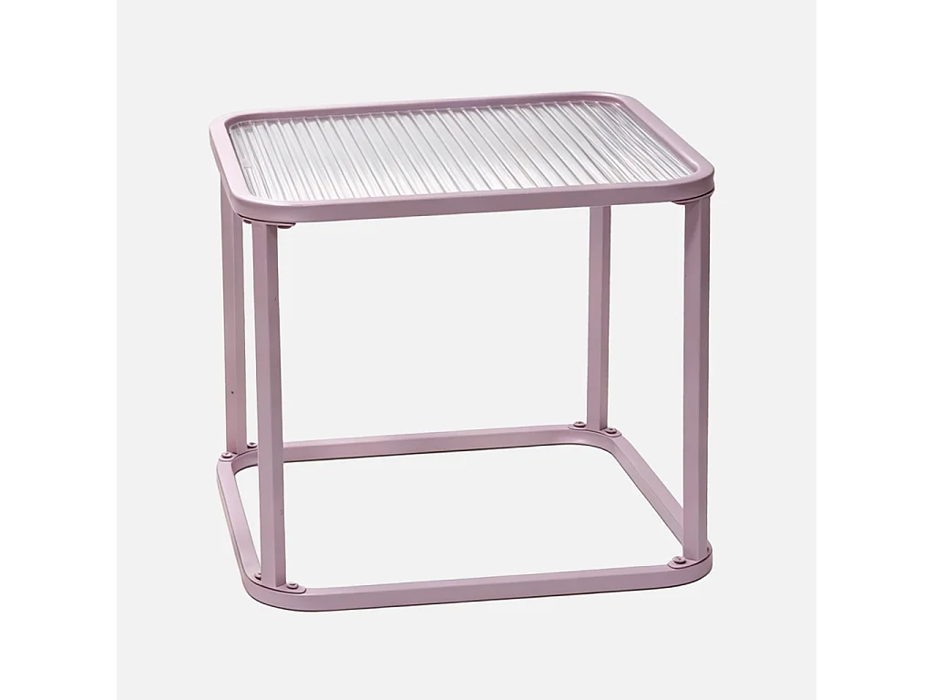 Tables gigognes métal et verre strié orange et rose - Tano