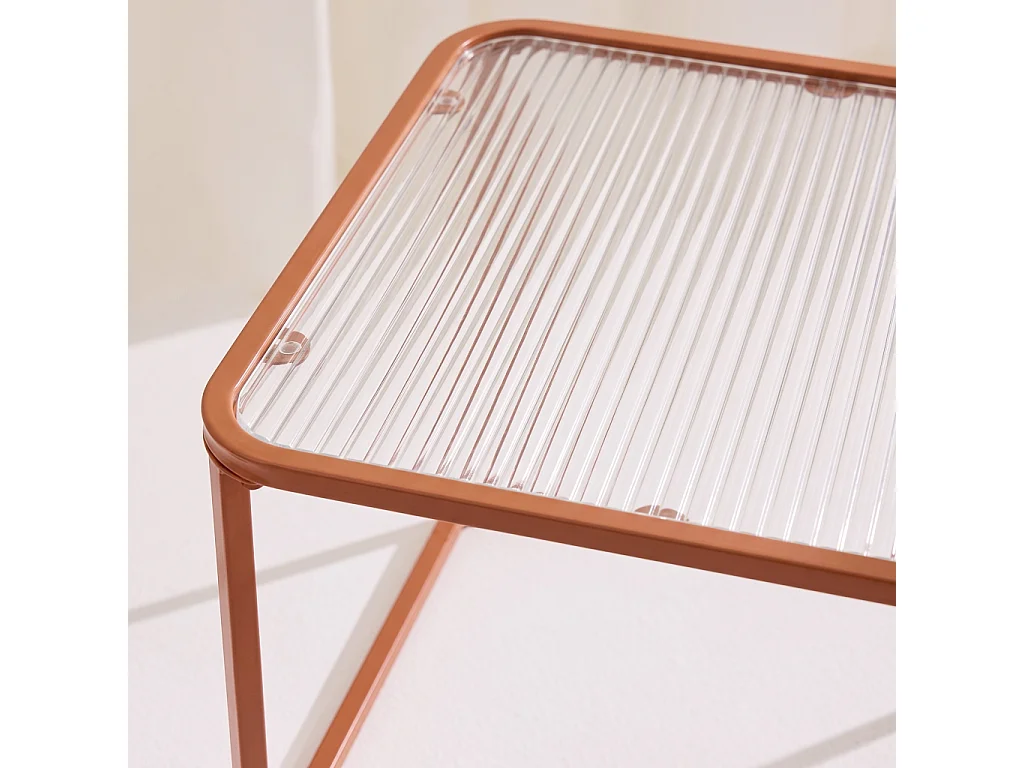 Tables gigognes métal et verre strié orange et rose - Tano