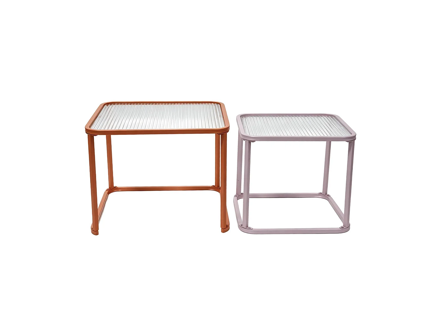 Tables gigognes métal et verre strié orange et rose - Tano