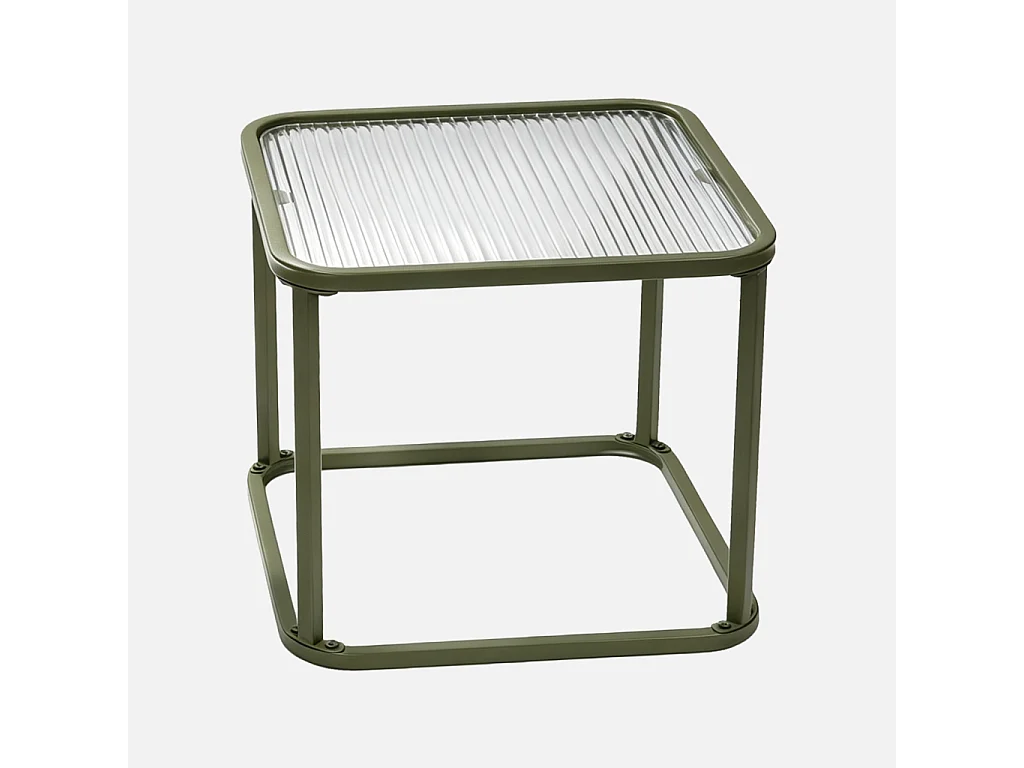 Tables gigognes métal et verre strié bleu et vert - Tano