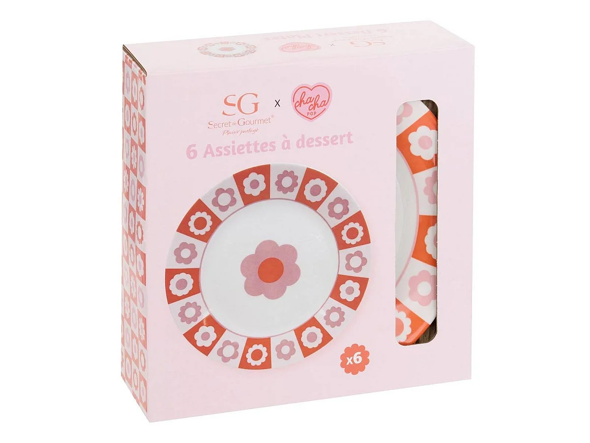 Lot de 6 Assiettes à Dessert "Chachapop" 19cm Multicolore