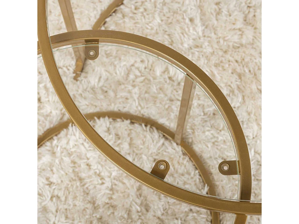 Set tavolini rotondi in vetro e metallo salotto Aurum Trasparente 60 - Oro