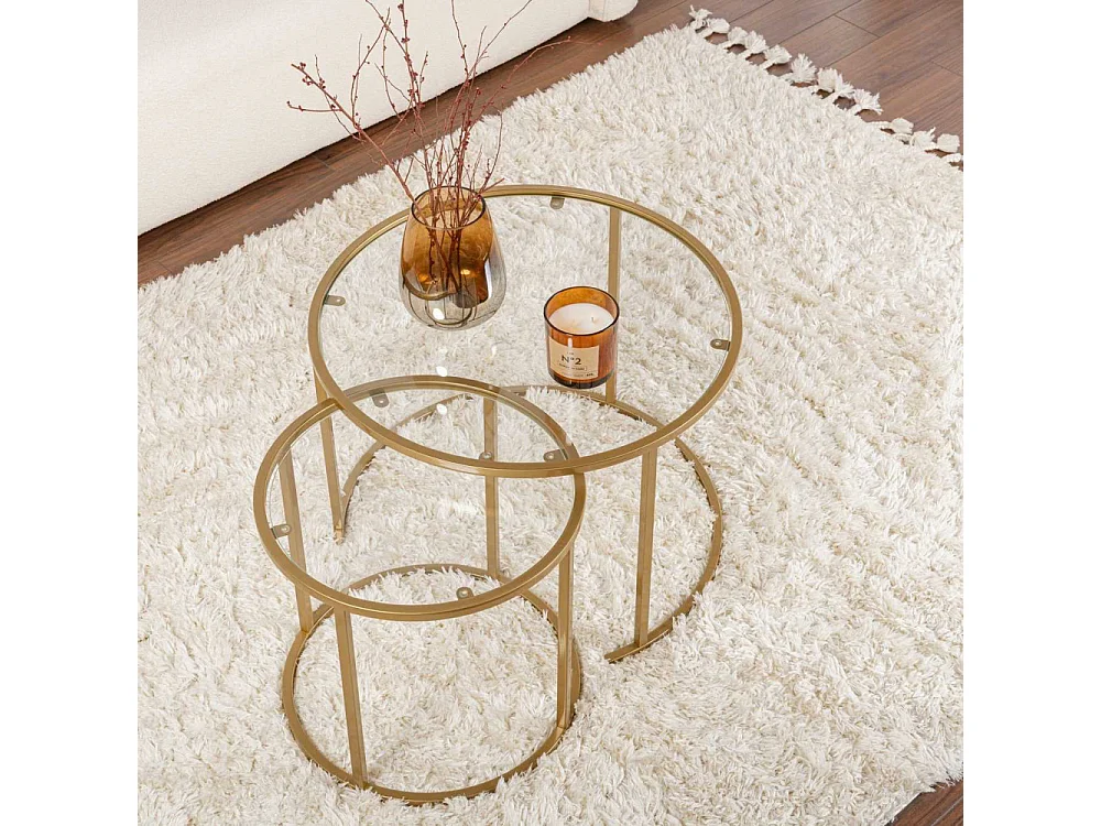 Set tavolini rotondi in vetro e metallo salotto Aurum Trasparente 60 - Oro