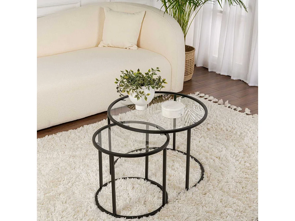 Set Runder Couchtische aus Glas und Metall Wohnzimmer Aurum Transparent 60