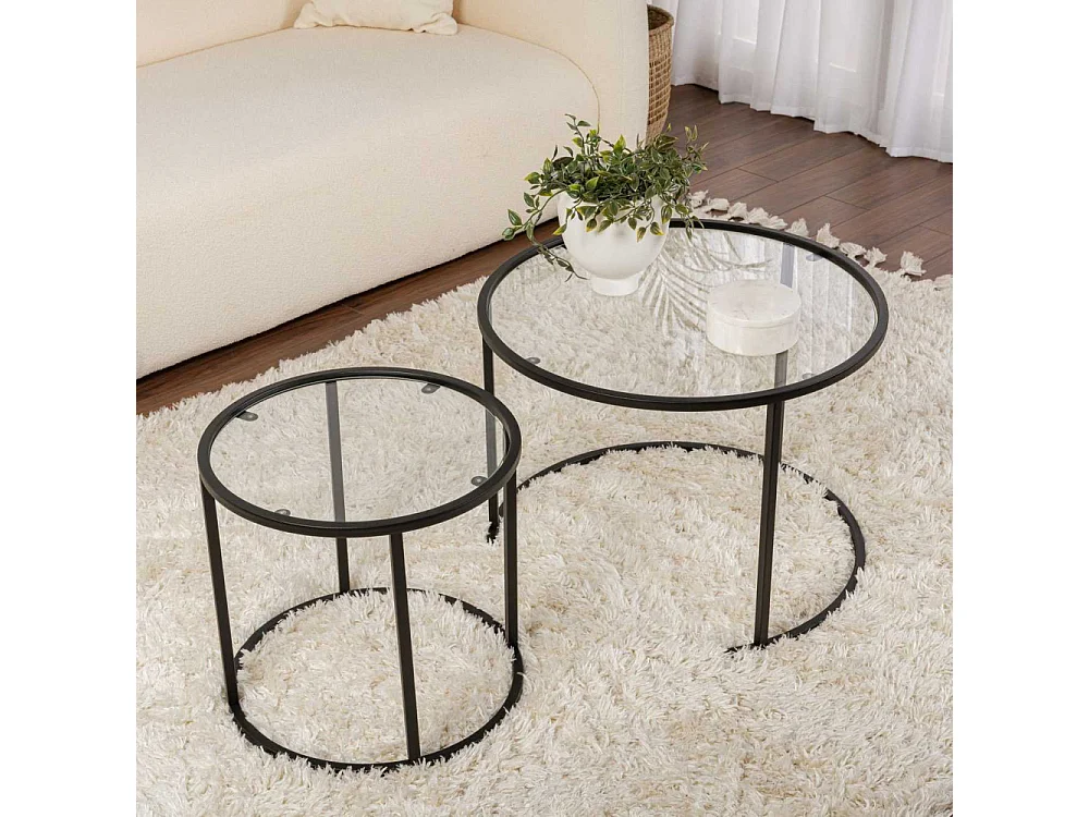 Set Runder Couchtische aus Glas und Metall Wohnzimmer Aurum Transparent 60