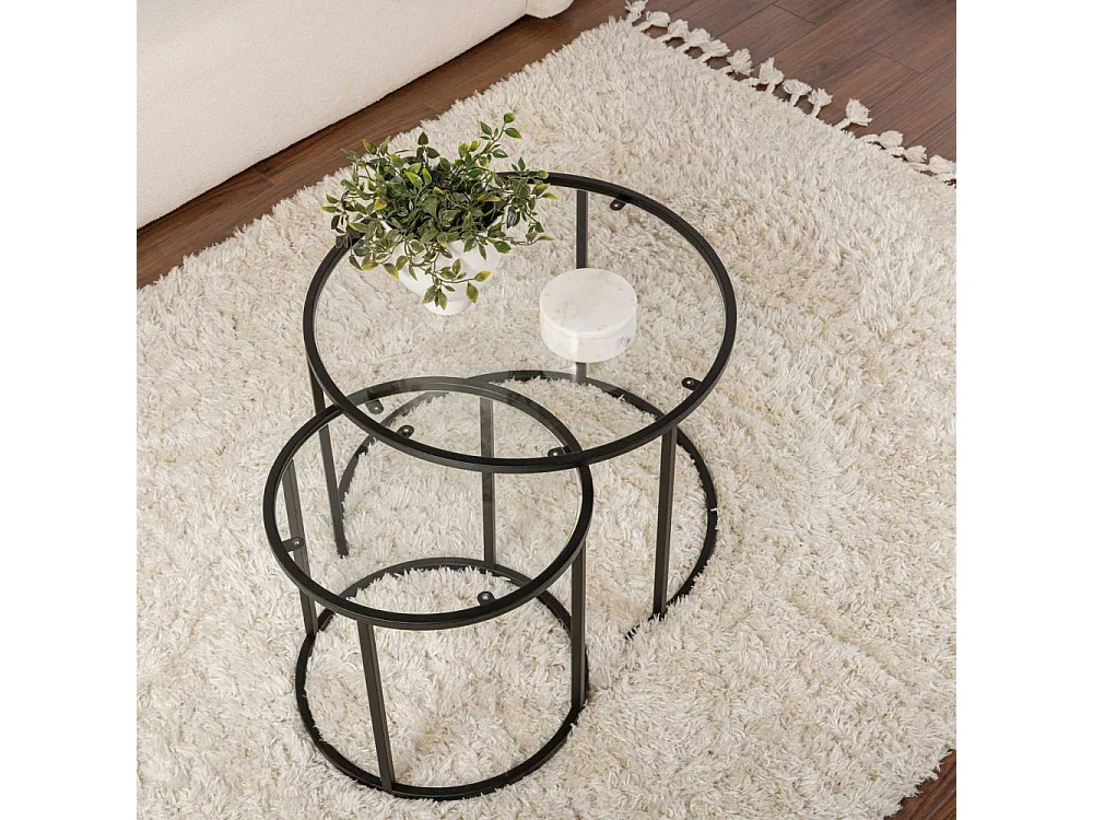 Set Runder Couchtische aus Glas und Metall Wohnzimmer Aurum Transparent 60
