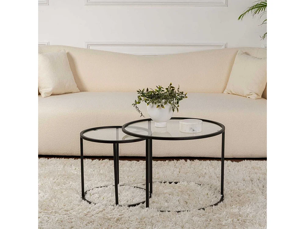 Set Runder Couchtische aus Glas und Metall Wohnzimmer Aurum Transparent 60