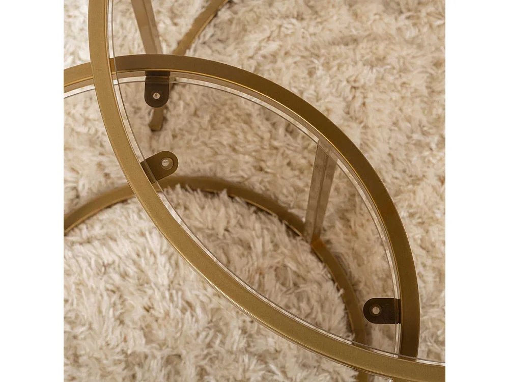 Ensemble de 2 tables gigognes rondes en métal et verre Aurum